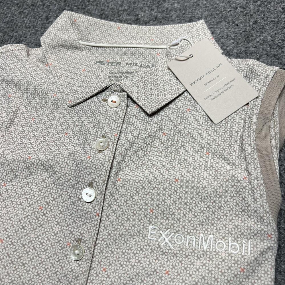 Peter Millar Polo Shirt Womens Small Beige Sleeveless Geometric Golf ExxonMobil - Picture 2 of 9